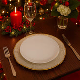 Plato Base Decorativo 33cm En Cristal Plateado Con Borde Dorado